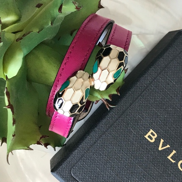 BVLGARI leather & enamel double coil warp Bracelet - Picture 3 of 4